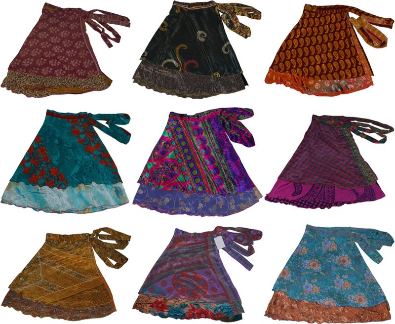 WevezÂ® Pack of 3 Pcs Original Two Layer Printed Wrap Around Skirts (Midi Length) - Image 5